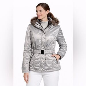 Miller Metallic Silver Fur-Trim Hooded Women’s ski Jacket
